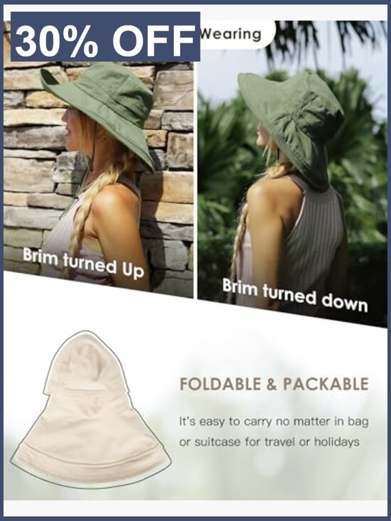 Women\'s Cotton Sun Hat with Ponytail Hole, Shapeable Wide Brim, Packable Travel main image 7